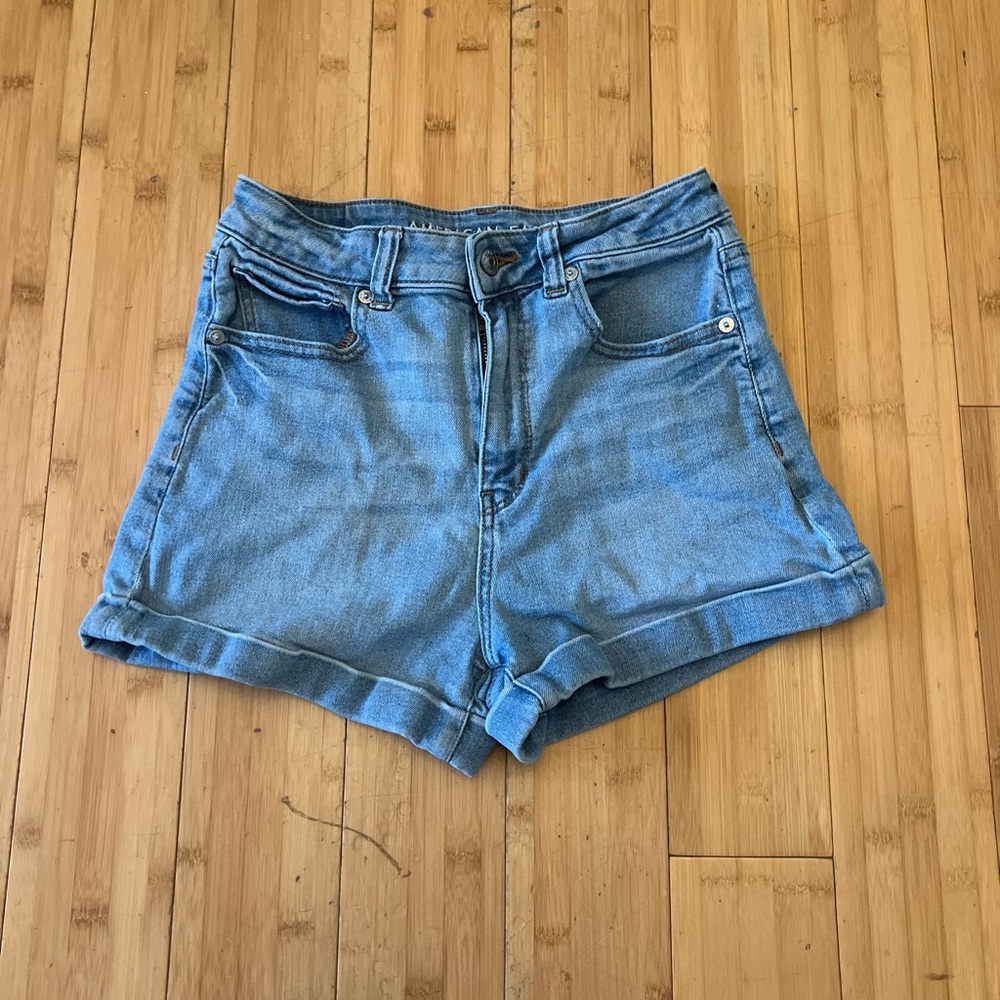 American Eagle Outfitters Blue Jean Shorts High-Waisted Cuffed